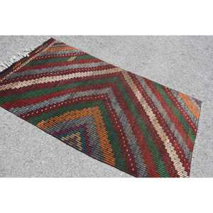 Alfombra Turca, Alfombra Decorativa de 3.2x6.3 pies, Alfombra de Lana Kilim Roja y Verde - Product Image 4