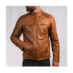 Men's Leather Winter <b>Jacket</b> Stand Collar Front Logo Custom Color Windproof <b>Waterproof</b> Design Fashionable Customized Logo - Product Image 2