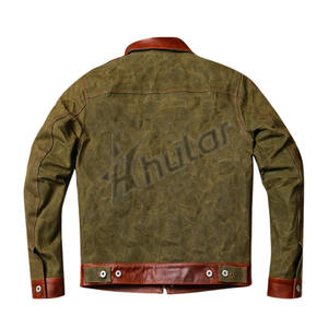 Chaqueta de trabajo de lona de algodón vintage americana personalizada, chaqueta de carga para trabajadores que se decolora con botones y cuello de cuero - Product Image 3