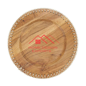 Assiette de charge en bois perlé dernier design en finition naturelle polie, assiette de service en bois faite à la main à bas prix - Product Image 1