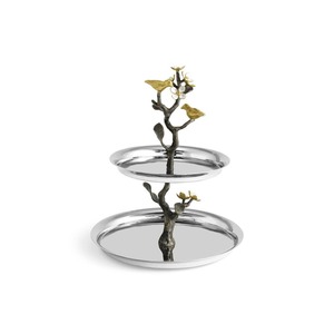 Présentoir à gâteaux à deux niveaux avec poignée centrale d'inspiration palmier dorée et élégant plateau en métal miroir support le plus vendu - Product Image 6