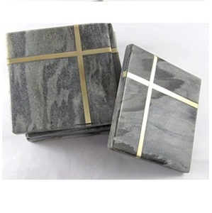 Sous-verres en marbre incrustés de laiton en métal fabriqués à la main tapis et tampons en pierre naturelle antidérapants pour le bureau à domicile ou l'utilisation d'une table à thé d'hôtel - Product Image 2