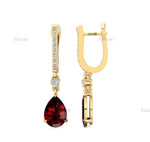 Bijoux de mariée luxueux Boucles d'oreilles en or massif 18 carats avec grenat naturel et véritables diamants certifiés IGI en vrac - Product Image 4