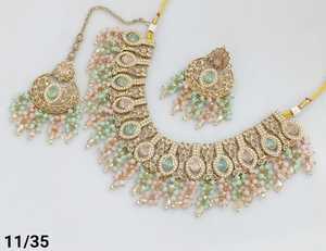 Chapado en oro antiguo hermoso impresionante circonita cúbica cristal colgante gota gargantilla collar de boda joyería con pendientes para mujer - Product Image 5