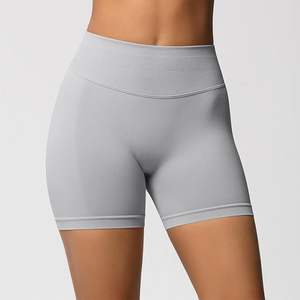 Shorts de sport taille haute froncés effet push-up, anti-transpiration, extensibles, en Spandex et Nylon, pour le fitness, la course et le yoga, pour femme, couleur unie - Product Image 4