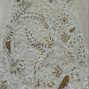 Tissu perlé de luxe de haute qualité avec Zircon fait à la main 100% Polyester meilleur prix exportation du fournisseur indien pour la fabrication de vêtements - Product Image 1