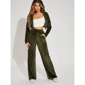 2025 Custom Logo Women's Velvet Tracksuit <b>Hoodie</b> and Lace Decorated Sweatsuit for <b>Winter</b> Jogging - Product Image 5