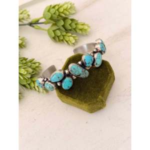 Bobby Johnson Mine 8 Turquoise & Sterling <b>Silver</b> Fashion <b>Cuff</b> <b>Bracelet</b> with Cluster Design - Product Image 3