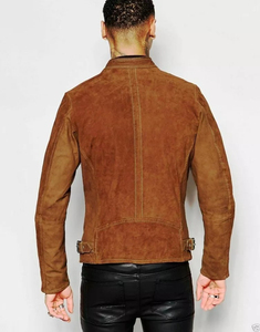 Chaqueta de cuero de gamuza para hombre Chaqueta de cuero de piel de cordero real marrón Biker Moto Chaquetas de cuero puro para hombre personalizadas - Product Image 2