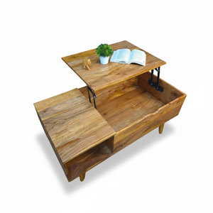 Mesa superior elevadora de madera natural de alta calidad con compartimento oculto, espacio lateral perfecto como mesa central y estación de trabajo para sala de estar - Product Image 1
