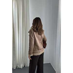 Wholesale Shearling Fur-<b>Lined</b> Beige <b>Jacket</b> with Epaulets Windproof Feature - Product Image 6