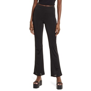 Pantaloni a Zampa Neri a Vita Alta di Taglia Media in Maglia Lucida con Dettagli Aperti - Product Image 1