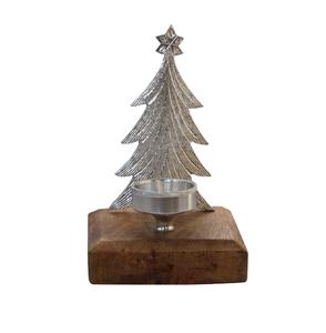 Aluminum metal raw nickel plated and mango wood Christmas <b>candle</b> holder Christmas decoration Festival gifts - Product Image 6