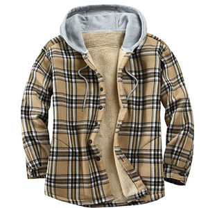 Custom Men's <b>Quilted</b> Plaid Cotton Jacket with Sherpa Fleece Lining Full Zip Hooded Flannel <b>Shirts</b> Winter Fall Winter - Product Image 6