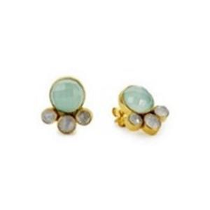 มาใหม่ Aqua Chalcedony และมูนสโตนพลอย925เงินสเตอร์ลิงต่างหูทรงกลม - Product Image 1