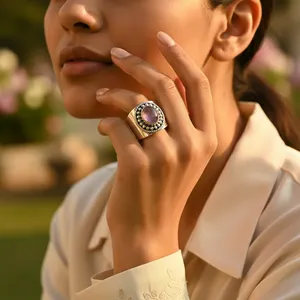 Bague en argent 925 pour femmes avec pierre précieuse améthyste naturelle, sertie de rhodium, élégante et stylée - Product Image 2