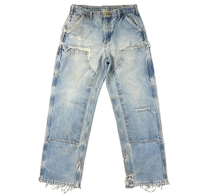 กางเกงยีนส์ขาตรงเข่าสองข้างของผู้ชายเสื้อผ้าแนวสตรีทระบายอากาศได้ดีไม่มีรอยขาด - Product Image 1