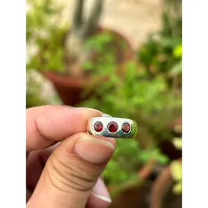Natural Three <b>Garnet</b> <b>Ring</b> 925 Sterling <b>Silver</b> Handmade Gemstone Jewelry Wholesale Supplier - Product Image 1