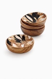 Cuenco de madera de acacia hecho a mano con esmalte dorado azul, pieza de exhibición de vajilla Premium Interior para cocina, comedor y eventos - Product Image 4