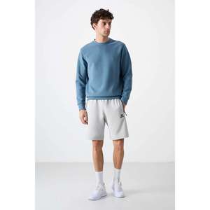 Shorts basiques en mélange de coton pour homme Tommylife, coupe standard, avec cordon de serrage à la taille et poche arrière zippée discrète, couleur pierre - Product Image 4