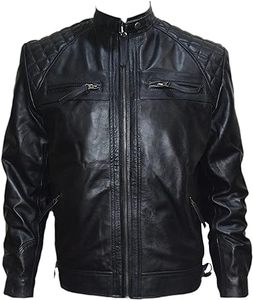 Veste en cuir de motard noire matelassée Jack pour hommes, veste en cuir de moto unique pour hommes - Product Image 3