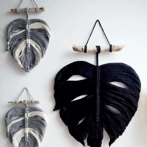 Juego de 3 Tapices de Macramé con Hojas Grises y Negras para Decoración Creativa del Hogar, Exhibición Artística y Mejora del Interior - Product Image 1