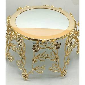 Bols ronds en verre transparent à texture martelée avec des fleurs plaquées or de haute qualité, support en métal robuste de conception élégante - Product Image 3