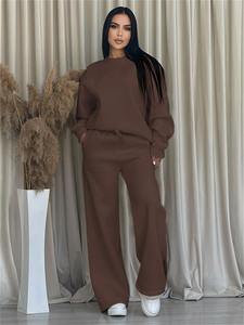 Nouveau Top Notch surdimensionné survêtements 100% coton manches longues femme survêtements décontracté léger respirant 2 pièces ensemble - Product Image 3