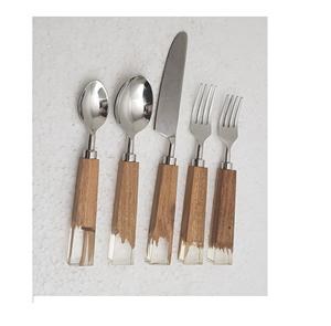 Juego de cubiertos de acero inoxidable de estilo lujoso, juego de cubiertos de resina y mango de madera de Color marrón y blanco, juego de cubiertos pulidos con espejo 18/8 - Product Image 1