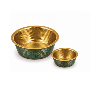 Juego de 2 Cuencos de Cobre Martillado, Exterior Verde, Interior Dorado, Recipiente Redondo para Pedicura, Manicura y Spa - Product Image 1