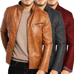 Mens Leather Tall Jackets Stand Collar Motorcycle Pu Casual Slim Fit Coat Outwear With Pocket Plus Size Men'S Jackets