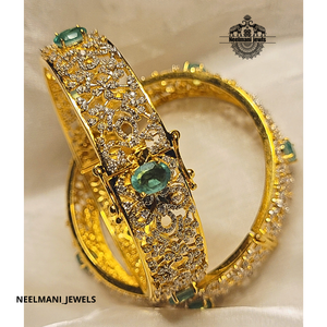 Diamond Green Stone <b>Bracelet</b> Gold Plated <b>Bangles</b> Elegant Jewelry Accessory - Product Image 4