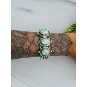 Navajo Handmade Sonoran Gold Turquoise & Sterling <b>Silver</b> Fashion <b>Cuff</b> <b>Bracelet</b> - Product Image 2
