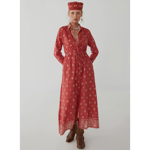 Robe ethnique Justine - Imprimé tomate dessiné à la main, style indien/pakistanaise, en coton Georgette Lawn, Kurta/Kurti, coupe ample, décontractée - Product Image 4