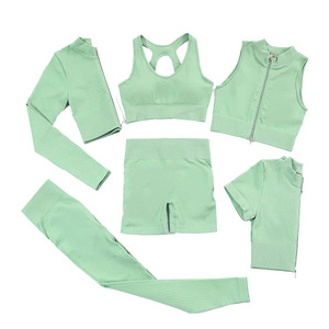 "Ensemble de yoga 6 pièces pour femmes Sportswear Outfit Gym Fitness Activewear Workout Clothing Leggings Shorts Crop Top Sports Bra" - Product Image 1