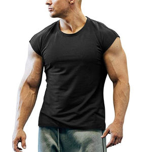 Débardeur d'été sans manches pour hommes, gilet musculaire solide, t-shirts à col en O, t-shirts avec logo personnalisé OEM - Product Image 3