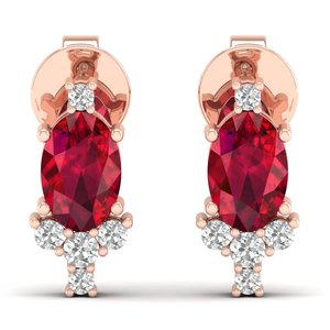 Aretes REYES, Atractivos, de Plata de Ley 925, con Corte Ovalado, Gema de Rubí de 1 Quilate con Moissanita, Cierre de Rosca, Joyería Fina - Product Image 2