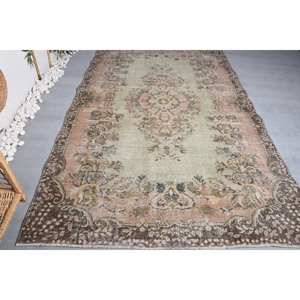 Tapis turc vintage 5.4 X 9.1ft vert marron tissage plat laine Patchwork motif pour décorations de salon couloir utiliser Latex - Product Image 4