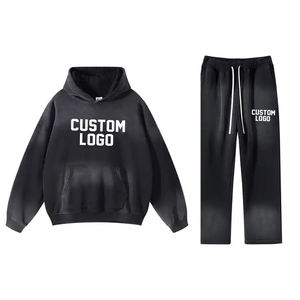 Chándales de jogging de algodón con estampado de hojaldre desteñidos al sol lavados con ácido vintage personalizados para hombres fabricantes al por mayor sudor acampanado - Product Image 6