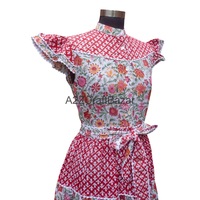 Robe longue élégante vintage en coton écologique à imprimé floral numérique 100 % coton avec ceinture, coupe trapèze, naturelle et respirante