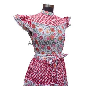 เดรสยาวลายดอกไม้ผ้าฝ้ายพิมพ์ลายดิจิทัล ดีไซน์สวยหรู เป็นมิตรต่อสิ่งแวดล้อม พร้อมเข็มขัดผ้าฝ้าย 100% ทรงเอไลน์ เหมาะสำหรับงานปาร์ตี้และใส่ไปเที่ยวชายหาด - Product Image 5