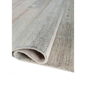 Alfombra Manchaha Lub-120 Azul, Tejida a Mano con Lana y Seda, Rectangular Grande con Patrón Geométrico para Sala de Estar, Pasillo, Modelo Puzzle - Product Image 2