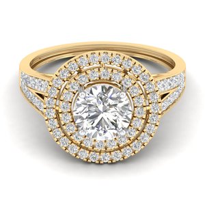 REYES Custom 14K Solid Yellow Gold Diamond Engagement Halo Ring for Women Wholesale Price Fine Jewelry Certified by IGI - Product Image 1