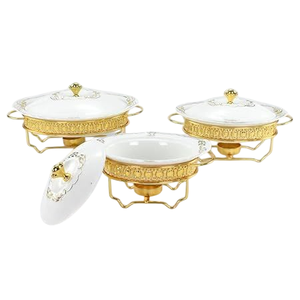 Plato de frotamiento de acero inoxidable con tapa colgante, calentador redondo de alimentos, juego de buffet disponible en forma y tamaño personalizados - Product Image 4