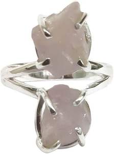 Rough Women's Ring Natural <b>Rose</b> <b>Quartz</b> April Birthstone Double Stone Christmas Gift Handmade <b>Jewelry</b> 925 Sterling Silver Ring - Product Image 3