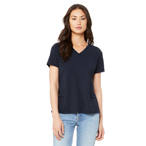 VENTE EN GROS SOLID NAVY TRIBLEND TEE SHIRT DÉCONTRACTÉ À MANCHES COURTES T-SHIRT COL EN V T-shirt respirant pour femmes - Product Image 1