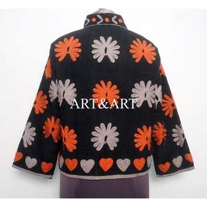 Indian Cotton Embroidery <b>Quilted</b> Jacket Autumn/Winter Women's Long Sleeve Mini Length Eco-Friendly Breathable - Product Image 6