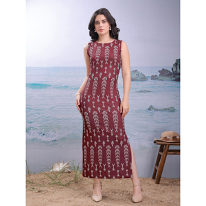 Vestido Maxi ajustado de mezcla de algodón para mujer, sin mangas, cuello redondo, estampado Floral, longitud, ajuste relajado, ropa cómoda y elegante de verano - Product Image 1
