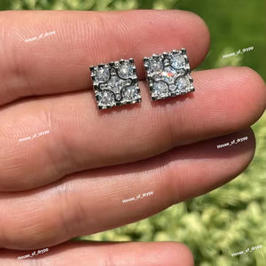 925 <b>Sterling</b> <b>Silver</b> Square <b>Stud</b> Earrings Prong Setting Cut White Moissanite Diamonds Luxury Statement <b>Studs</b> for Men Women Gift - Product Image 2