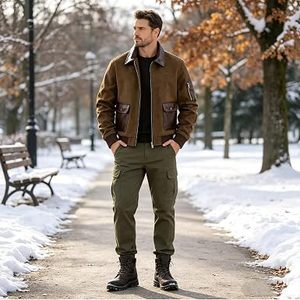 <b>Men's</b> Vintage Brown Faux <b>Suede</b> Bomber <b>Jacket</b> Contrast Pockets Ribbed Cuffs Zipper OEM Service - Product Image 4